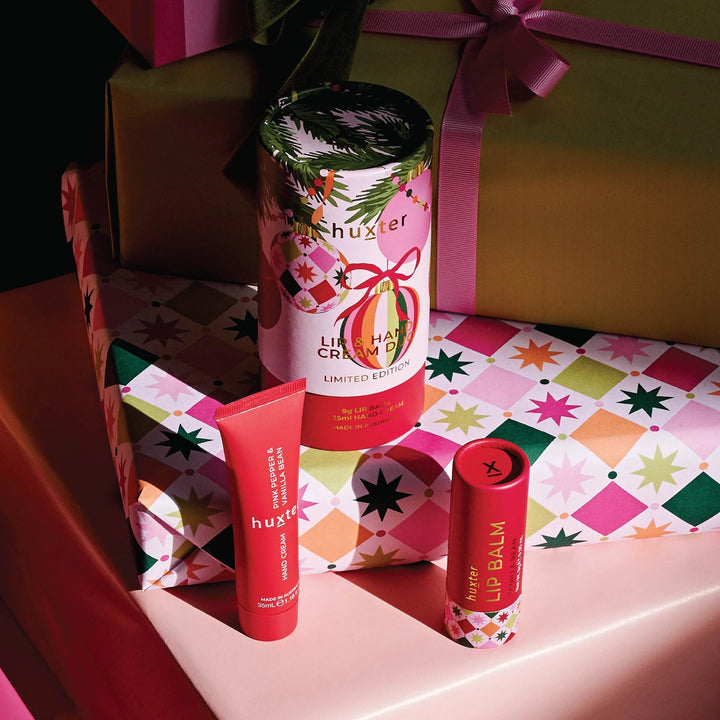 Huxter Adorned Christmas Lip Balm & Hand Cream Duo - Pink Pepper & Vanilla Bean