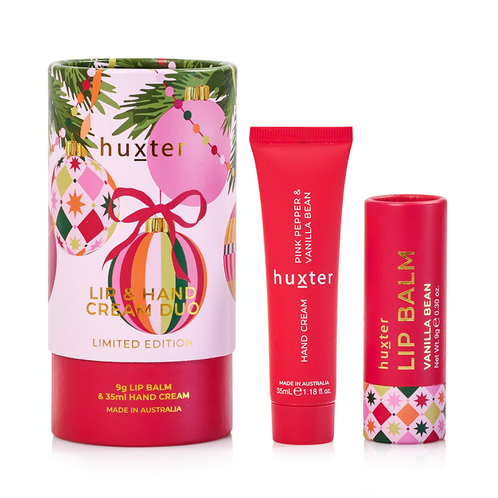 Huxter Adorned Christmas Lip Balm & Hand Cream Duo - Pink Pepper & Vanilla Bean