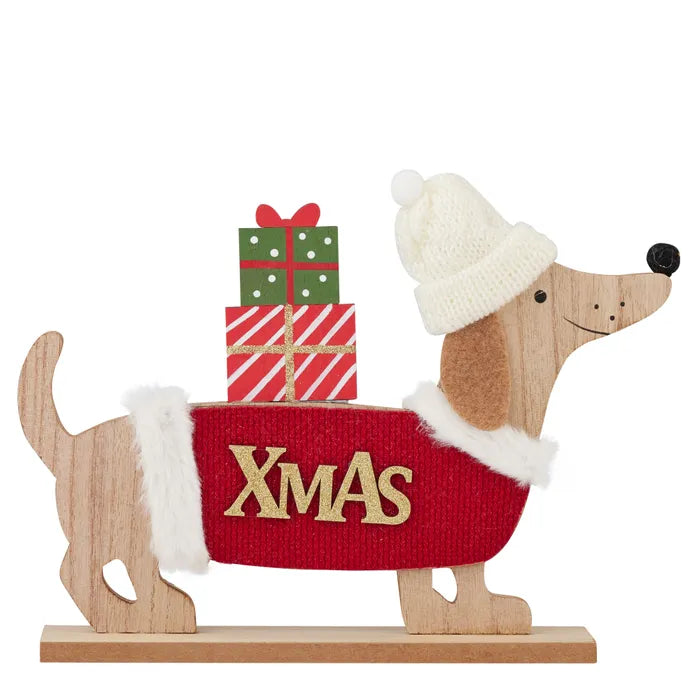 Puppy with Beanie Felt/Wood 21x29cm