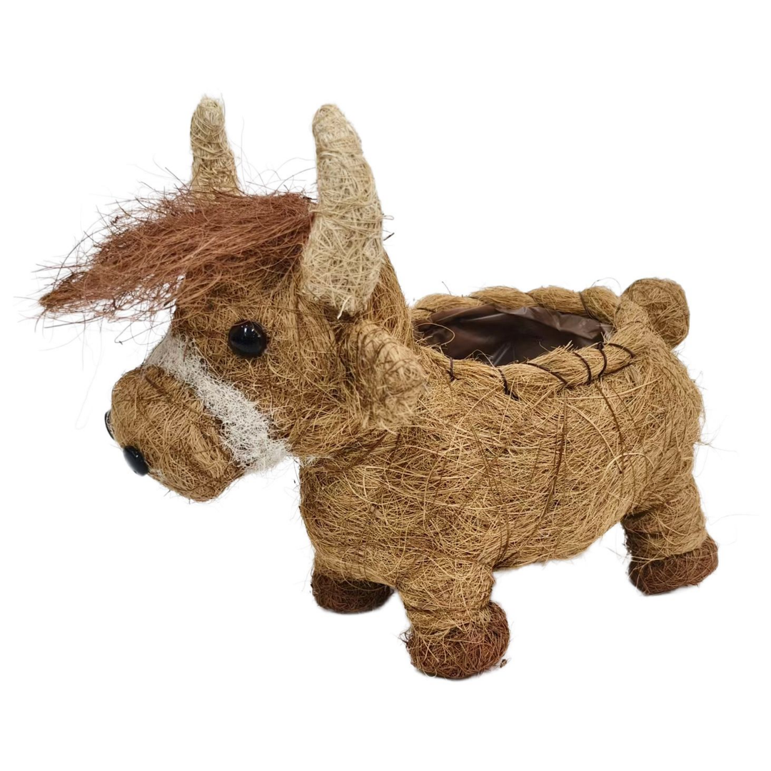 Husk Highland Cow Small Planter Brown 30cm