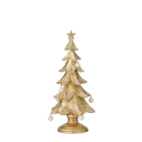 Gold Resin Christmas Tree w/Pearls 27cm
