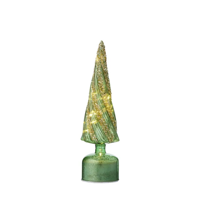 Swirly Cone Tree/LED Glass 34cm Gm/GId