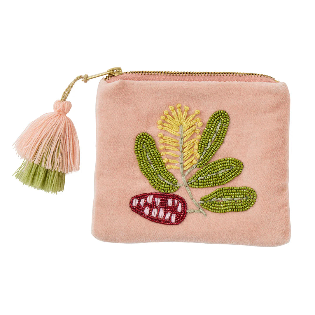 Bankisa Embedded Velvet Pouch 16x13cm Pink