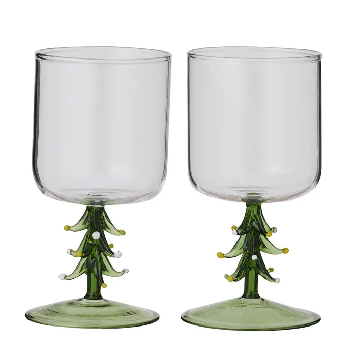 Christmas Tree Wine Glasses S/2
