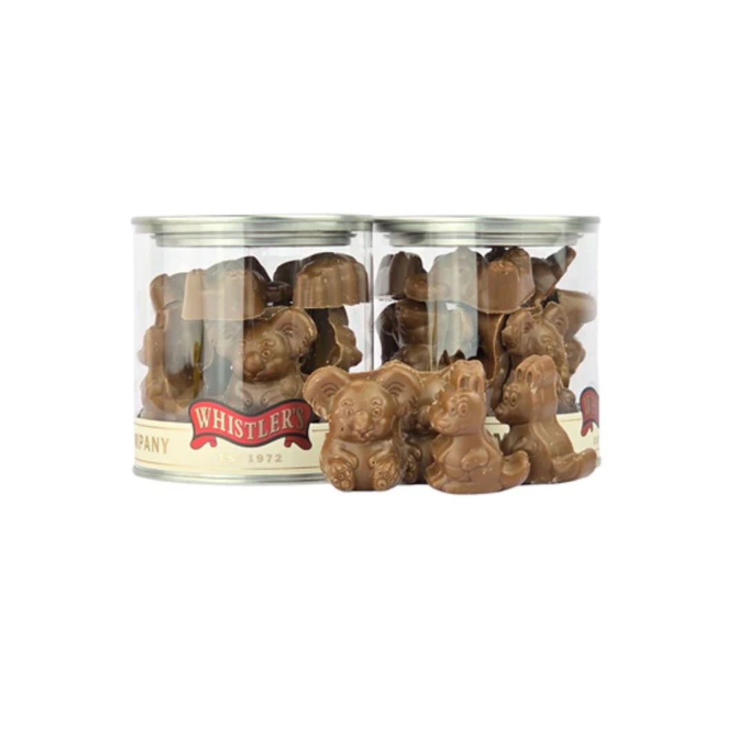 Whistlers Choc Kangaroo & Koalas Embossed Jar 120g
