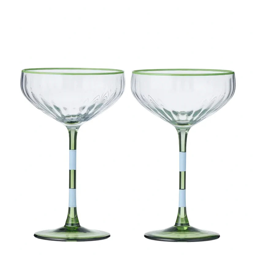 Lena Glass Rib Coupe Set Bl/Gn