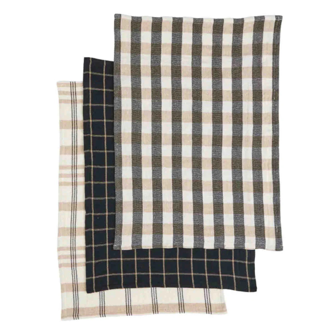 Assemble Recycled Cotton Tea Towels S/3 Black/Beige