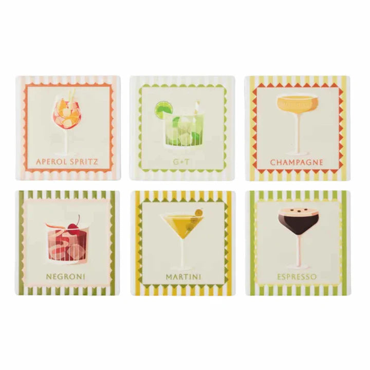 Aperitif Cocktail Ceramic Coaster 6Asst